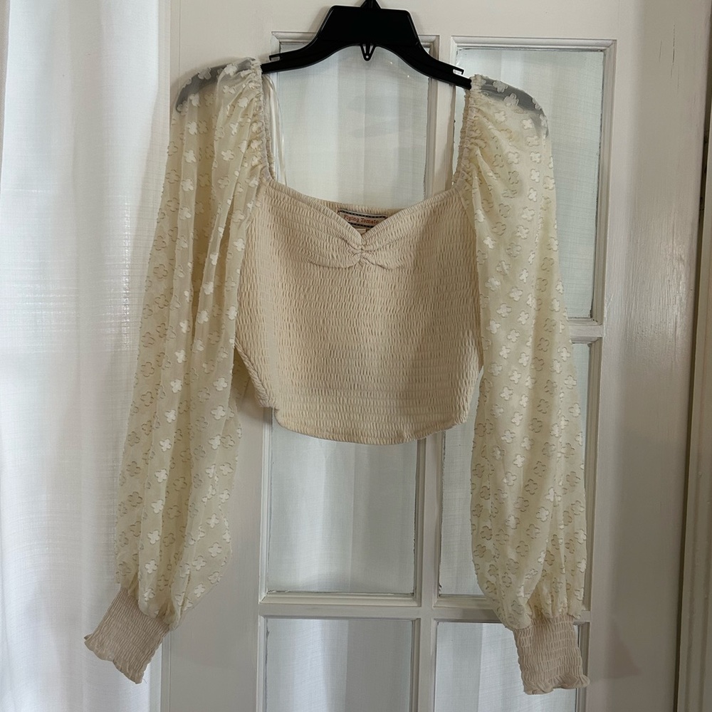 Cropped, balloon sleeve top